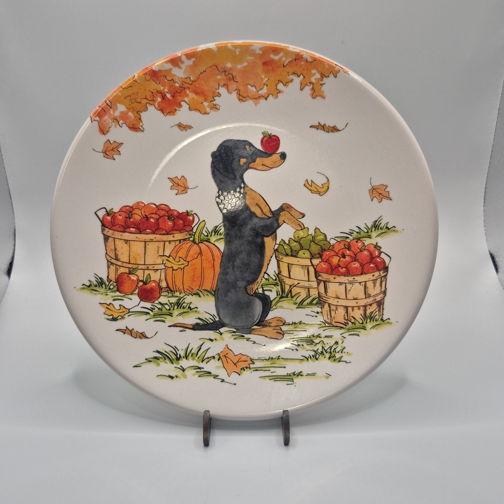 Dashchund Fall Plate Certified International Sherri Buck Baldwin Dogs Orchard